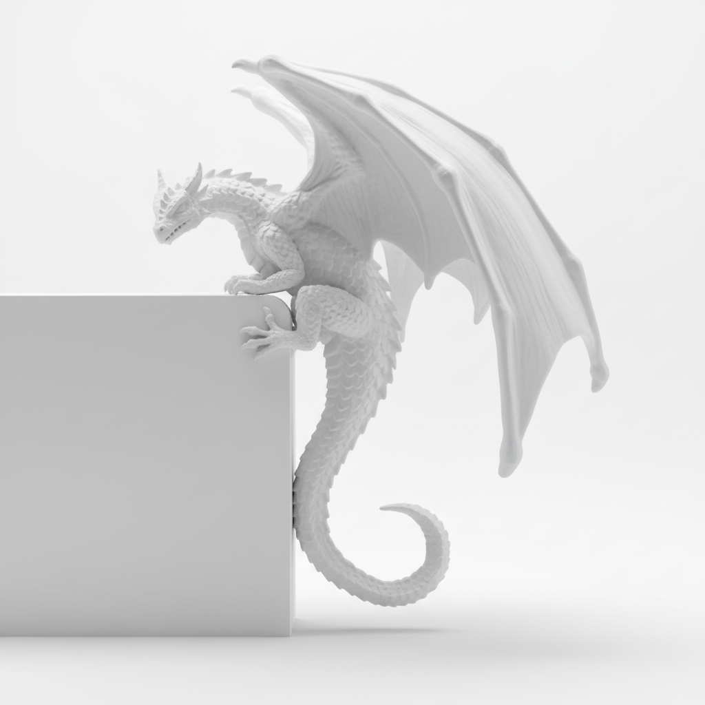 Escultura de Dragão Branco – Decoração Medieval para Canto de Monitor